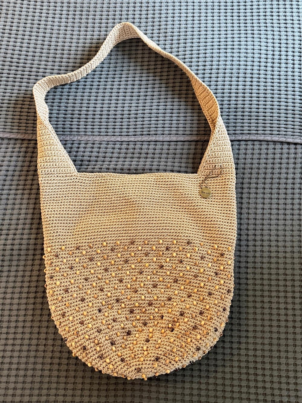The Sak 120 Hobo Bag with Crochet Detail and Beading in Bamboo Tan